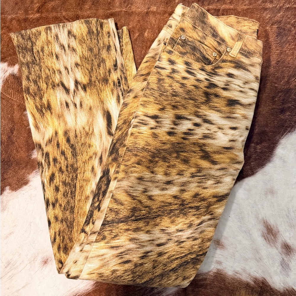 Leopard Print Straight Leg Pants - Tan Brown - Picture 5 of 6